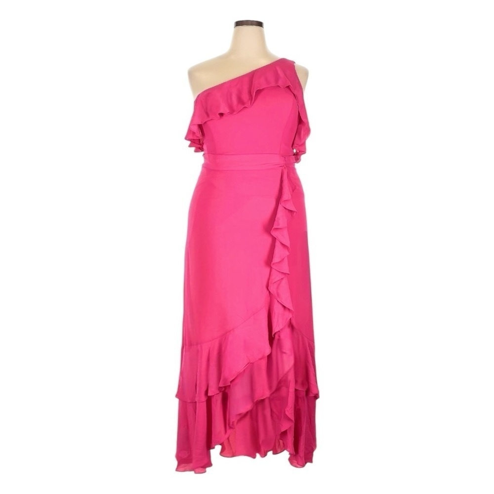 BCBGMAXAZRIA Laura One Shoulder Ruffle Dress Pink Beetroot 16 NWT Formal Evening